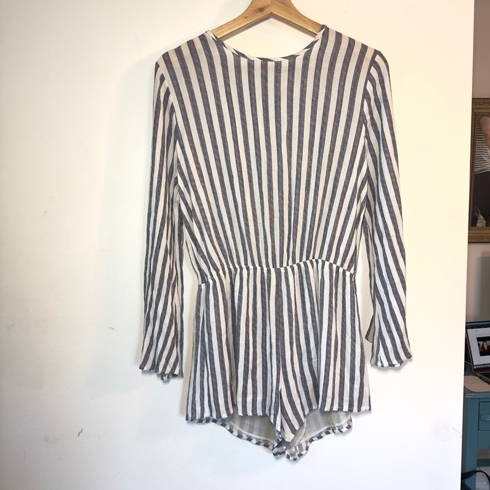 Audrey Navy and White Striped Long Sleeve Romper